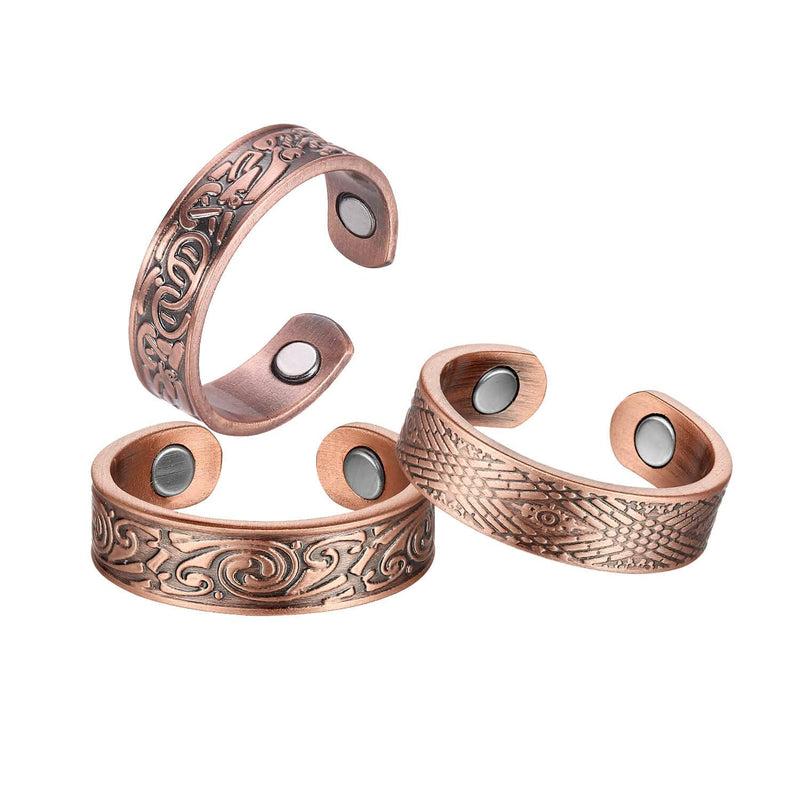 [Australia] - BioMag Copper Rings for Men Dad, Magnetic Pure Copper Rings Adjustable Ring for Fingers Thumb-3PCK Ring C 