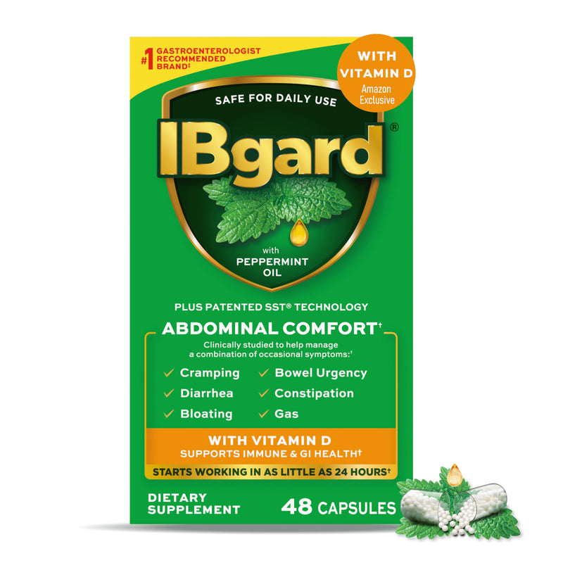 IBgard with Vitamin D, Peppermint Oil Capsules, 48 Capsules | Supports Immune and GI Health, Cramping, Bowel Urgency, Diarrhea, Constipation, Bloating, Amazon Exclusive 48 Count (Pack of 1)