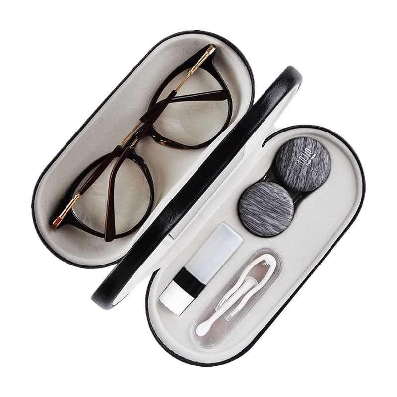 [Australia] - MUDOR 2 in 1 Contact Lens Case, Double Sided Contact Lens Travel Kit Includes Remover Tool with Tweezers,Dual Use Design for Contact Lens case and Glasses case (Black-2) Black-2 
