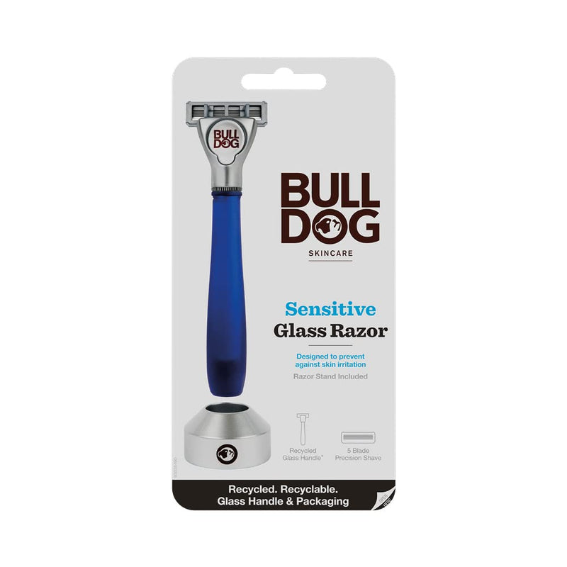 Bulldog Mens Skincare and Grooming Sensitive Recycled Glass Handle Razor with Razor Stand 1 Count (Pack of 1) Sensitive Glass Razor