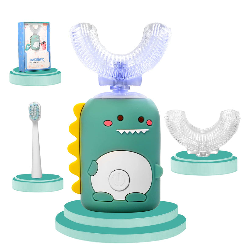[Australia] - Kids Electric Toothbrushes, U Shaped Ultrasonic Toothbrush, Rechargeable Kids Toothbrush w/Smart Timer, 3 Brush Heads Replacement, 3 Clean Modes, IPX7 Water Resistant for Child 2-12 Green 