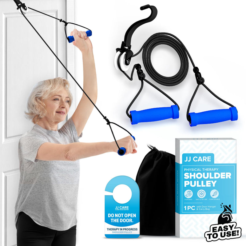 [Australia] - JJ CARE Over the Door Shoulder Pulley for Physical Therapy, 90 Inches Adjustable Exercise Pulleys for Shoulder Rehab – Rotator Cuff Exercise Equipment with Padded Handles, Door Hanger & Carry Bag 