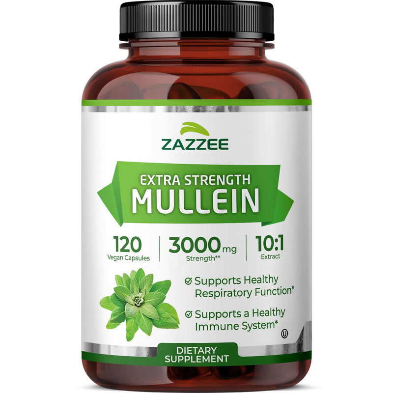 Zazzee Extra Strength Mullein Leaf 10:1 Extract, 120 Vegan Capsules | 4 Month Supply, Respiratory & Lung Support, Certified Kosher, 100% Pure Leaf Powder, Verbascum Thapsus, Non-GMO, Made in USA 120 Count