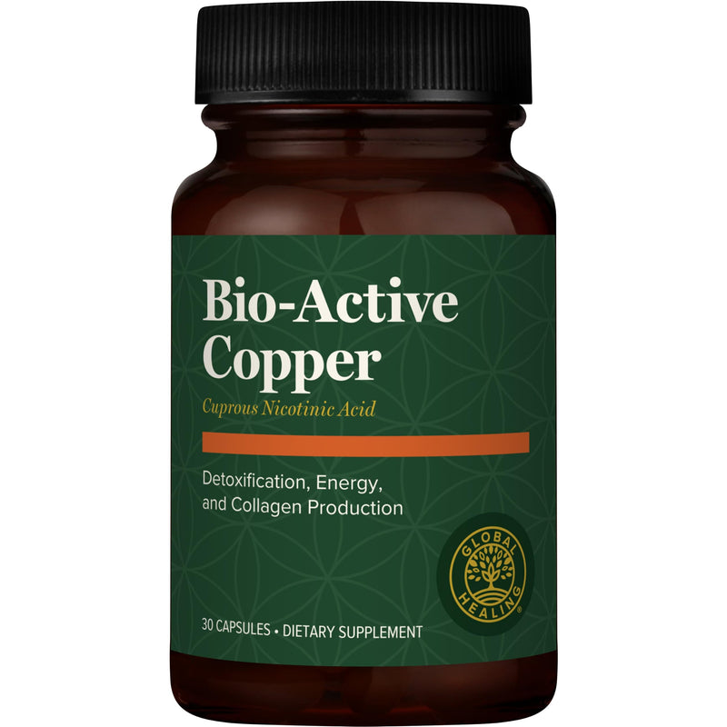 Bio-Active Copper Supplement Cu1, Chelated, Immune, Cell Support (60 Count) | Global Healing Copper, Cuprous Nicotinic Acid Helps Detox Body, Vitamin B3 30 Count (Pack of 1)