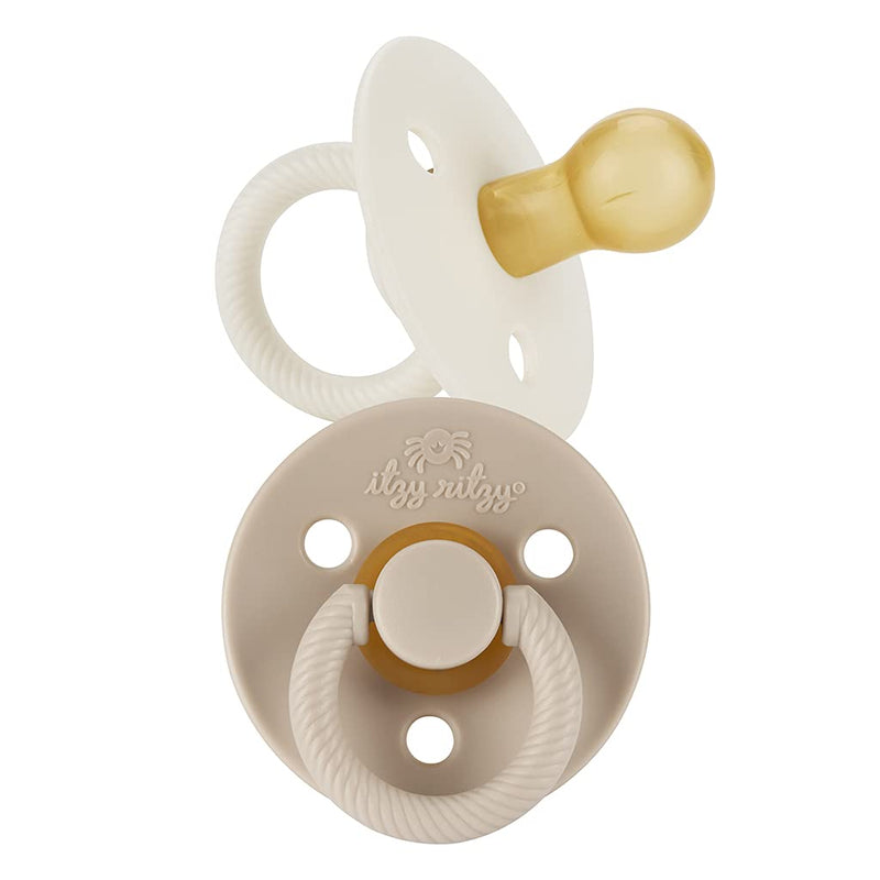 [Australia] - Itzy Ritzy Natural Rubber Pacifiers, Set of 2 – Natural Rubber Newborn Pacifiers with Cherry-Shaped Nipple & Large Air Holes for Added Safety; Set of 2 in Coconut & Toast, Ages 0 – 6 Months Coconut/Toast 2 Count (Pack of 1) 