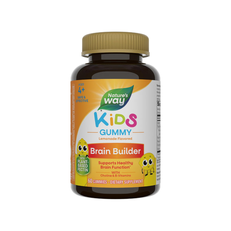 Nature's Way Kids Brain Builder Gummies, Ages 4+, Lemonade Flavored, 60 ct | Supports Healthy Brain Function*, with Choline and Phosphatidylserine, B-Vitamins for Children, Gluten-Free
