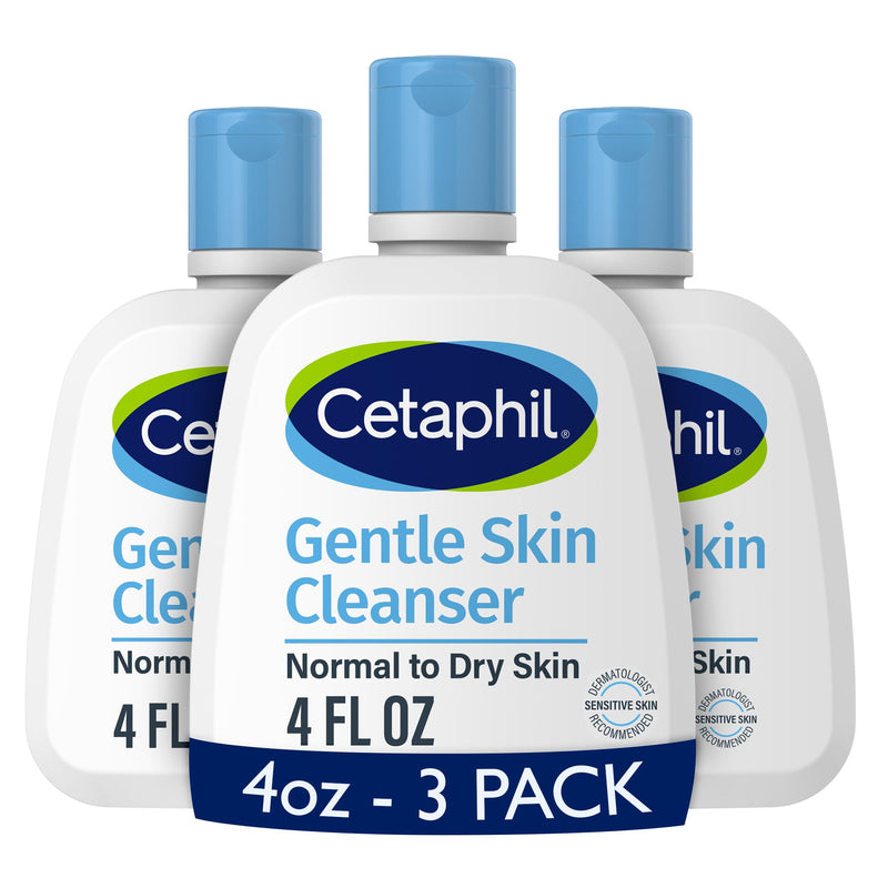 Cetaphil Gentle Cleanser, Hydrating Face Wash, Sensitive Skin, 4 fl oz, 3 ct Unscented 4 Fl Oz (Pack of 3)