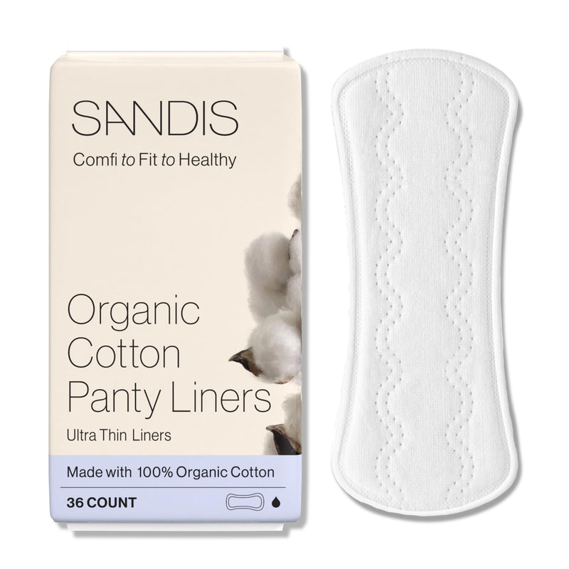 [Australia] - SANDIS Premium 100% Organic Panty Liners - Chemical Free Cotton Ultra Thin Liner for Women | Feminine Sanitary Napkins Unscented Everyday Use Leak Protection (Regular, 36 Count, Wrapped) Without Wings 