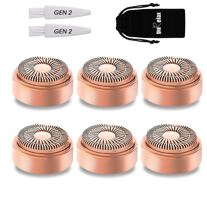 [Australia] - Replacement Heads for Flawless Facial Hair Remover, Replacement Blades for Finishing Touch Flawless Hair Removal Gen 2, 6 Count 18k Gold Heads with Storage Bag Rosegold-6pcs 