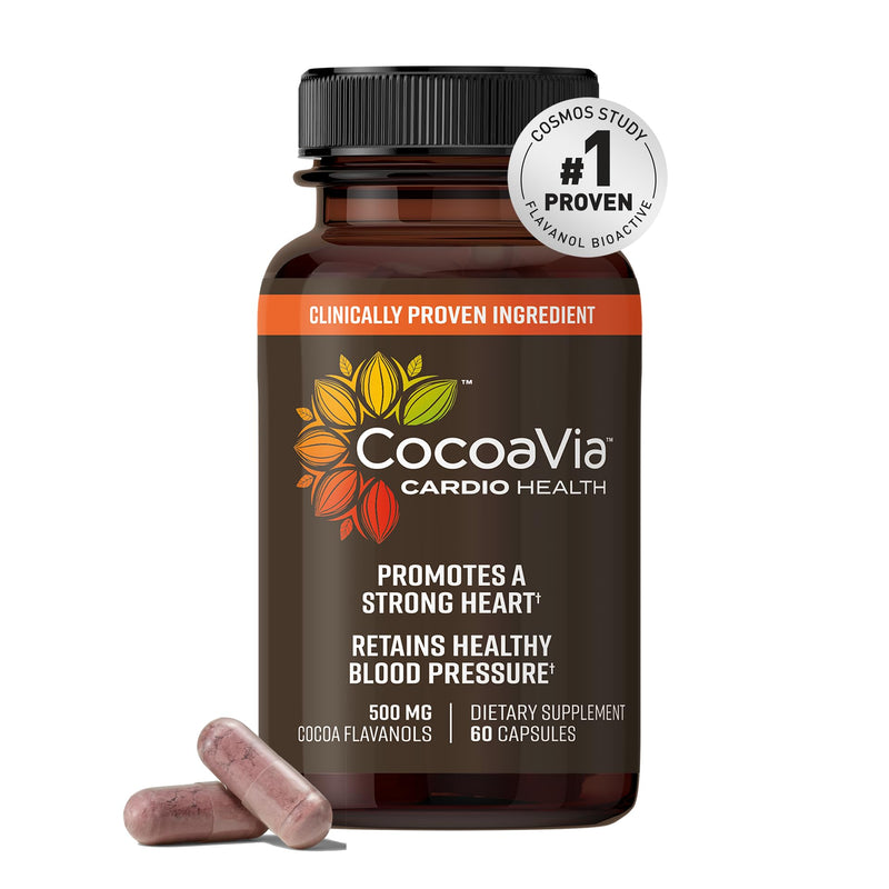 [Australia] - CocoaVia Cardio Health Supplement, 30 Day, 500mg Cocoa Flavanols, Support Heart Health, Boost Nitric Oxide, Blood Circulation, Energy, Vegan, Dark Chocolate, 60 Capsules Capsules (Pack of 1) 