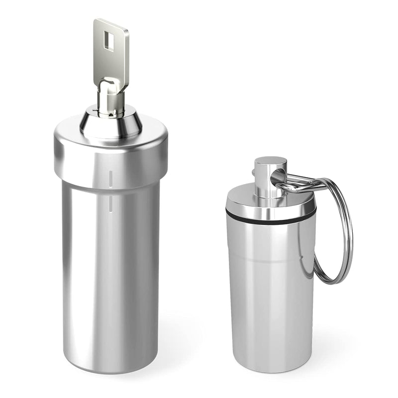 Ezy Dose Lockable Pill Fob & Keychain Bundle, Small & Large Compartments | Locking Design, Versatile Storage for Medicine & Vitamins, Safe for Money & Travel Items, Ideal For Travel Use, BPA-Free Silver Small and Large Set