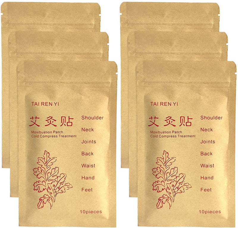 [Australia] - 60pcs Muxibustion Patch Self-Heating Moxa Sticker Chinese Mugwort Leaf Foot Pads Pain Relieve for Neck, Back, Knee, Waist, 7x10cm 