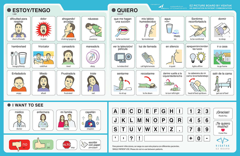 [Australia] - EZ Board for Patient Communication Board, Picture Symbol Board, Spanish 