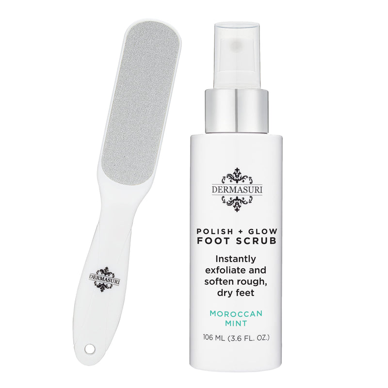 [Australia] - Dermasuri Callus Remover Foot Scrub - Exfoliating Feet Spray-on Formula and Reusable Deluxe Foot File - Dead Skin Remover, Callus Rasp, Scrubber, Peel & Soften Cracked Heels - Deluxe Pedicure Spa Kit 