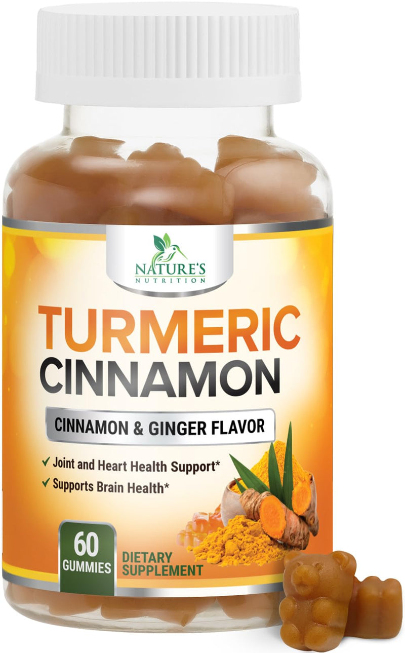 Turmeric Curcumin Supplement Gummies - 95% Curcuminoids with Turmeric Ginger, Black Pepper for Best Absorption, Nature's Vegan Joint Support, Non-GMO, Gluten Free, Tasty Cinnamon Flavor - 60 Gummies 60 Count (Pack of 1)