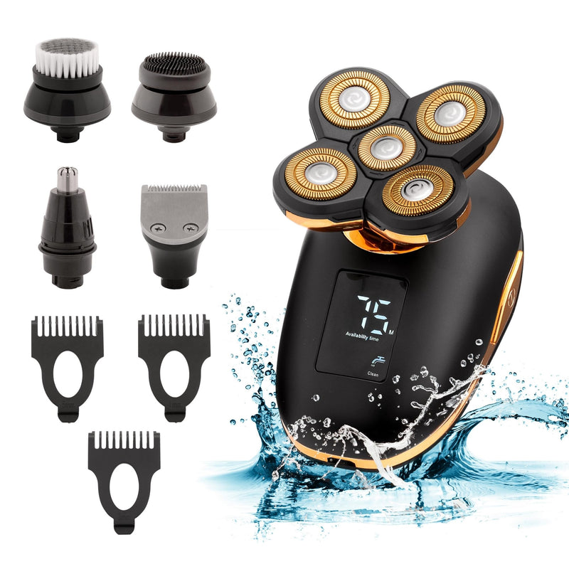 [Australia] - Asani 5 in 1 Electric Razor for Men and Women, USB Rechargeable and Waterproof Cordless Trimmer, Includes Rotating Bald Head Shaver, Nose Hair Trimmer, Beard Shaper, Silicone Brush, & Cleansing Brush 