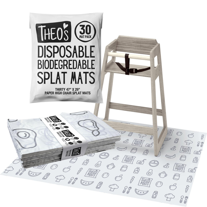 [Australia] - 30 Pack | Disposable Splat Mats | Biodegradable + Compostable | THEO'S MATS | Under Highchair Splat Mat for Floor | Baby Led Weaning Supplies | (THEO001) 30 Count (Splat Mats) 
