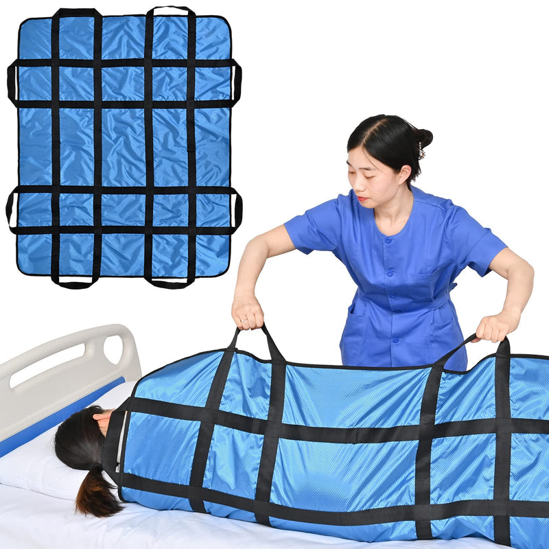 [Australia] - Positioning Bed Pad with Handles 48" X 40"Elderly Lifting Devices Transfer Board Slide Sheet Patient Transfer Board Draw Sheets Sling Transfer Belt with Handles Waterproof Reusable Washable Blue 