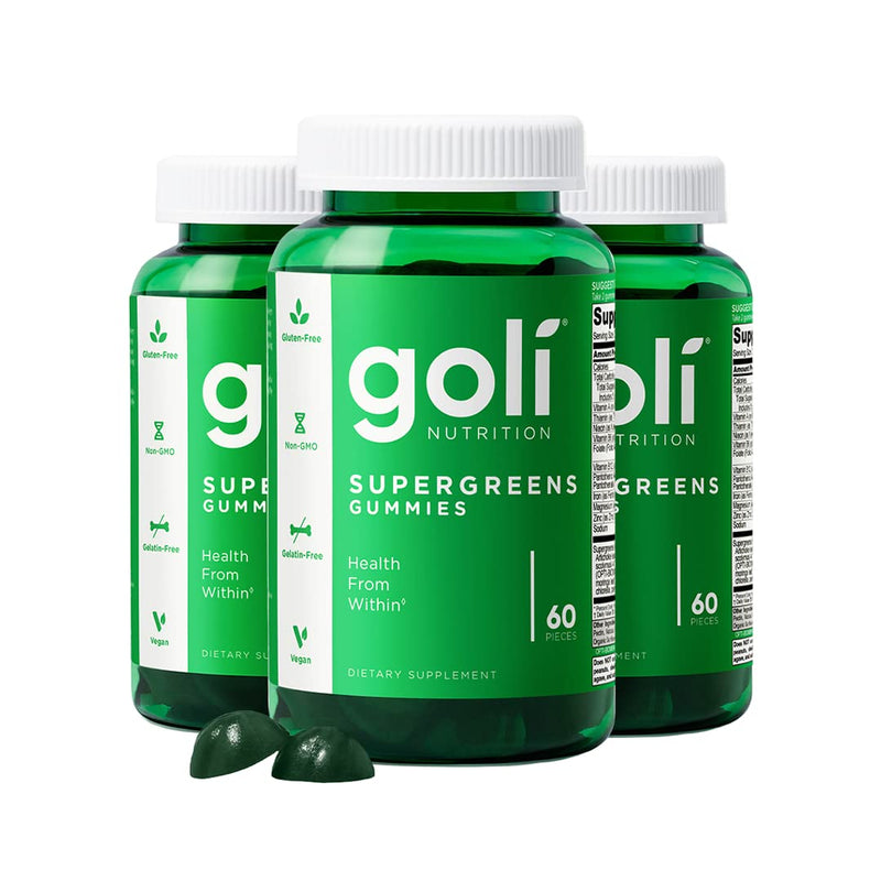 Goli SuperGreen Vitamin Gummy - 180 Count - Essential Vitamins and Minerals - Plant-Based, Vegan, Gluten-Free & Gelatin Free - Health from Within, Pack of 3 mixed berry 180 Count (Pack of 1)