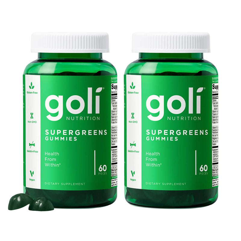 Goli SuperGreens Vitamin Gummy - 120 Count - Essential Vitamins and Minerals - Plant-Based, Vegan, Gluten-Free & Gelatin Free - Health from Within, Pack of 2 mixed berry 120 Count (Pack of 1)