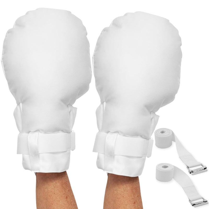 [Australia] - Medical Double Security Mitts - One Size Fits All Hand Restraint Gloves for Elderly & Medical Procedures -Made With Extra Padding for Comfort & Protection - Includes Bed Restraints - 2 Gloves Mitts - Cloth 
