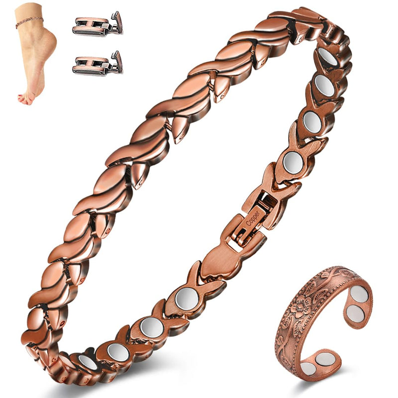 [Australia] - Vicmag Copper Anklet for Women Magnetic Ankle Bracelet with Ultra Strength Magnets 99.9% Solid Copper Gift for Her (Adjustable) Fishtail 