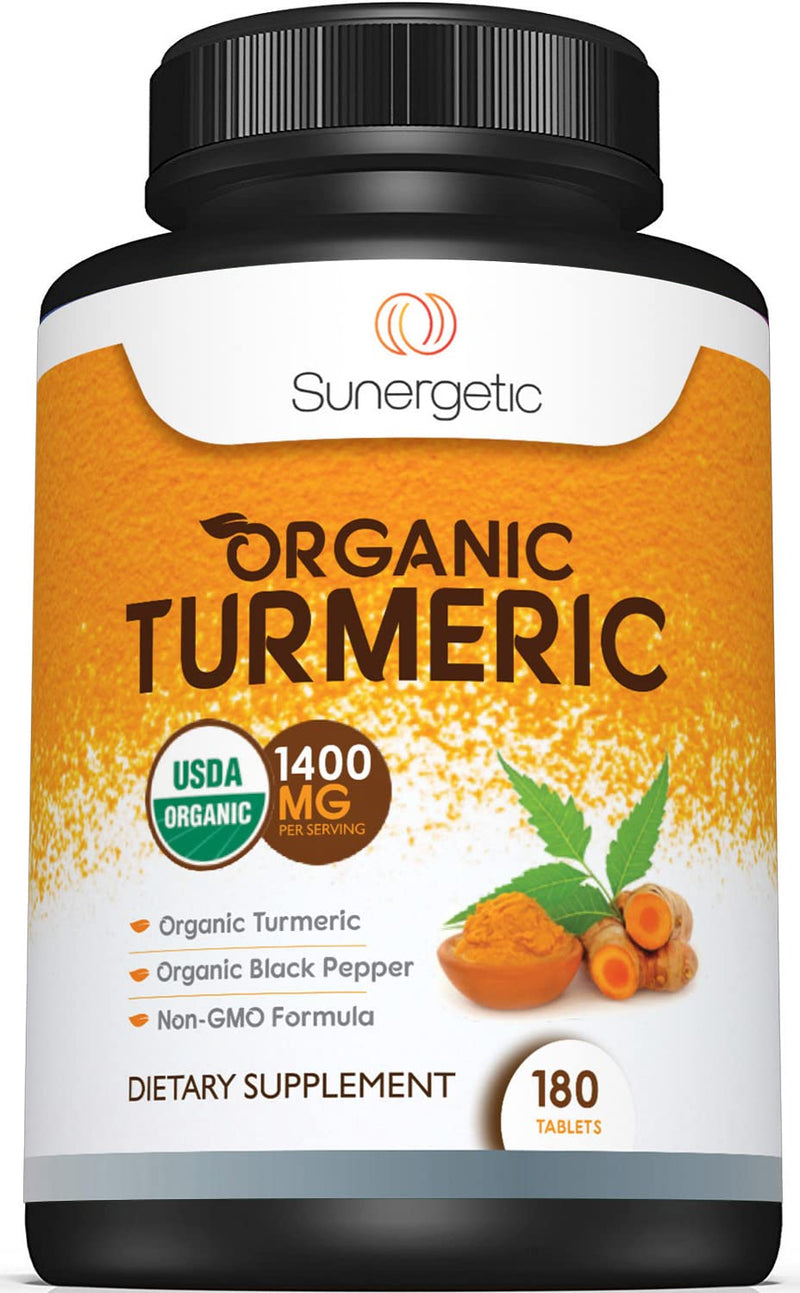 [Australia] - Sunergetic USDA Certified Organic Turmeric Supplement ‚Äì Includes Organic Turmeric & Organic Black Pepper ‚Äì 1,400mg of Turmeric per Serving - 180 Count (Pack of 1) 180 Count (Pack of 1) 