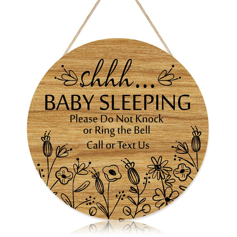 [Australia] - Shhh... Baby Sleeping Hanging Sign Plaque, Do Not Knock Or Ring The Bell, Round Rustic Wooden Door Hanger for Baby Room, Nursery, Kindergarten, Bedroom, Door Knob Door Bell Decor 