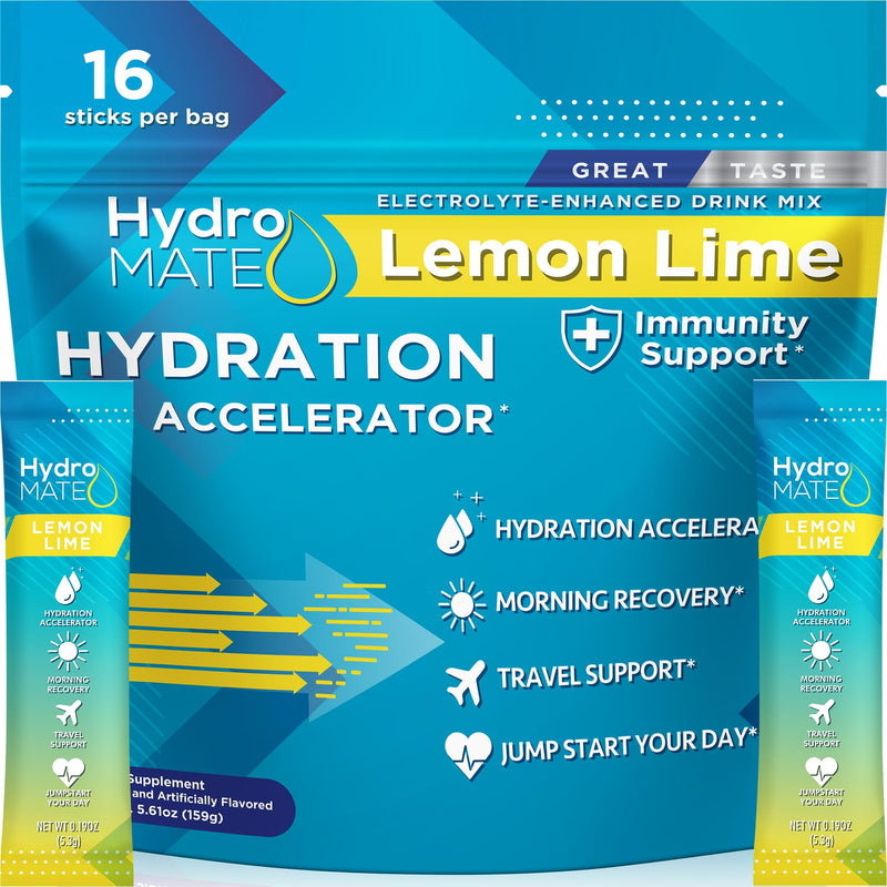 HydroMATE Electrolyte Powder Lemon Lime Hydration Packets Low Sugar 16 Count 16 Count (Pack of 1)