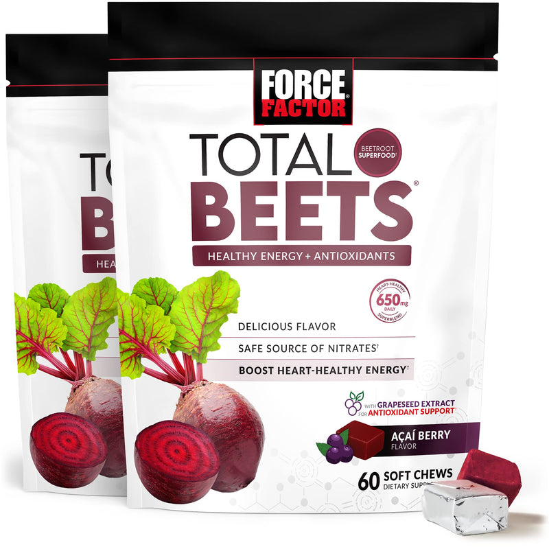 [Australia] - Force Factor Total Beets Soft Chews with Beetroot, Nitrates, L-Citrulline, Grapeseed Extract, & Antioxidants, Healthy Energy Supplement with Elite Ingredients for Heart, Superfood, 120 Count, 2-Pack 60 Count (Pack of 2) Original 