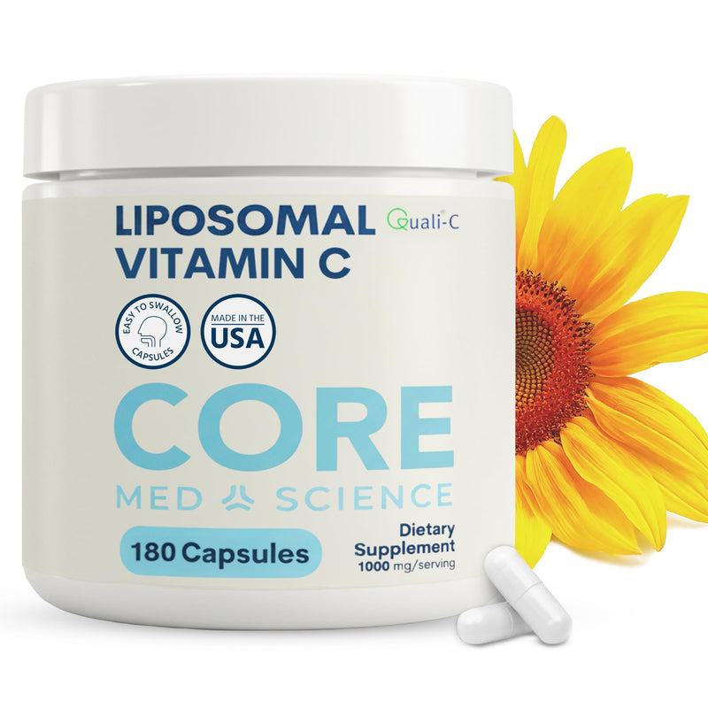 Core Med Science Liposomal Vitamin C, 1000mg - 180 High Absorption Capsules | Physician Formulated Vitamin C Supplement for Immune Support, Collagen & Skin Health, Made in USA 180 Count (Pack of 1) Capsule