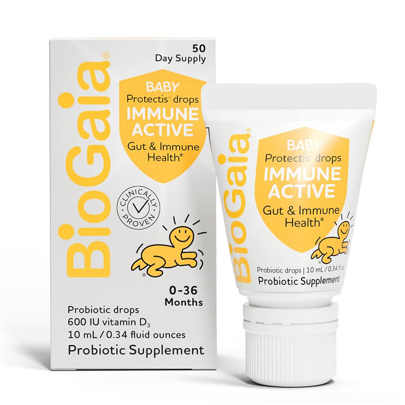[Australia] - BioGaia Immune Active Baby Probiotic Drops + Vitamin D | for Digestive & Immune Health | for Babies & Toddlers 0-36 Months | Pediatrician Trusted | Allergen, Dairy, Soy & Gluten Free | 50 Day Supply 10mL 