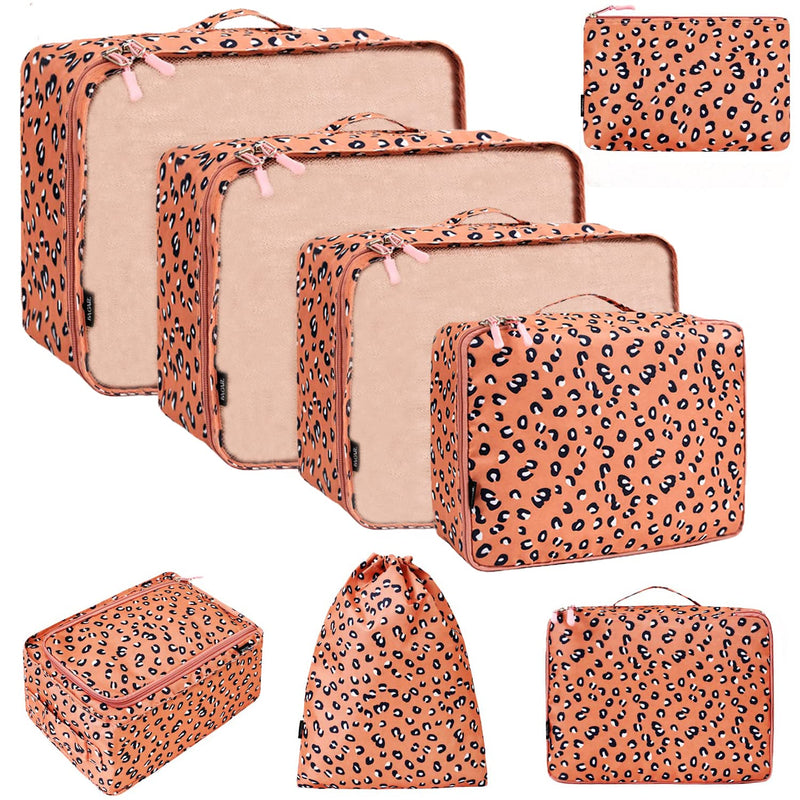 BAGAIL 8 Set Packing Cubes Luggage Packing Organizers for Travel Accessories-Pink Leopard Pink Leopard