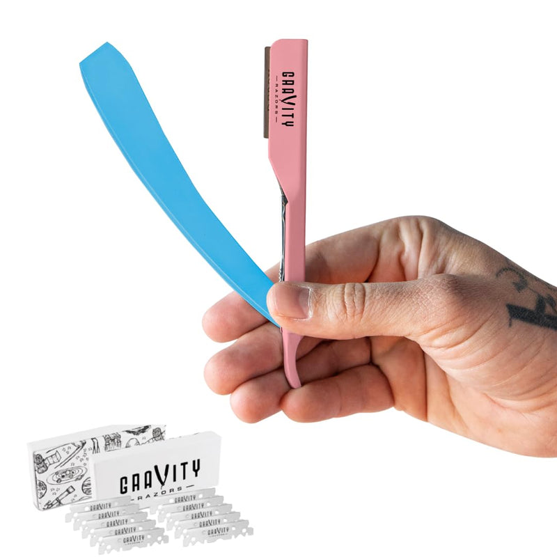 [Australia] - Professional Straight Razor - Ultra Exposed Straight Razor Kit with 10 Gravity Premium Blades, 2mm Exposed (Spun Sugar) Spun Sugar 