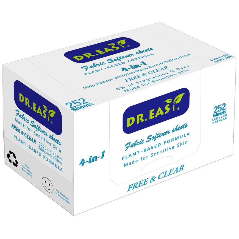 [Australia] - DR.EASY Dryer Sheets Plant Based Formula 252 Ct Fabric Softener sheets for Laundry Free & Clear Essential Oil Scented No Artificial Fragrances No Dyes Reduce Static & Wrinkles Help Repel Pet Hair 252 Count (Pack of 1) 