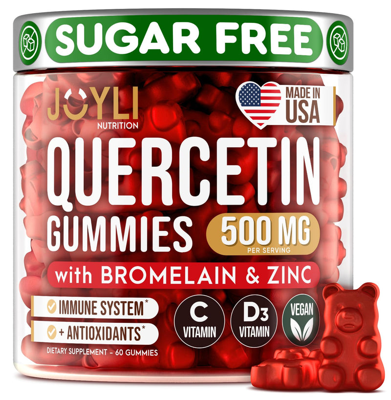 [Australia] - JOYLI Quercetin Gummies - Pure Quercetin with Bromelain Zinc Vitamin C & Vitamin D3 - Quercetin Supplement 500MG for Immune System & Allergy - Quercetin for Kids and Adults - 60 Quercetin Chewable 