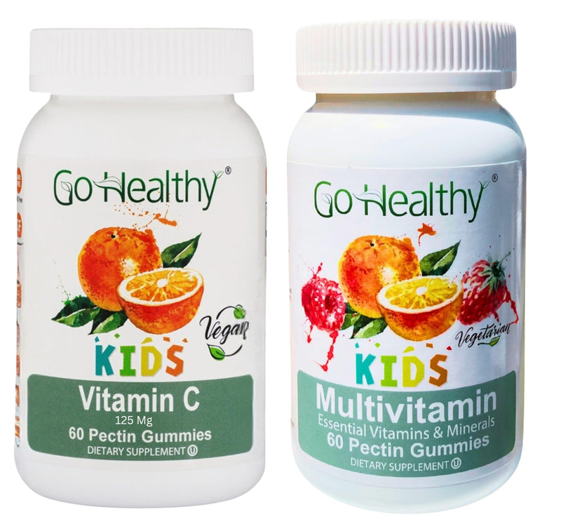 Go Healthy Multivitamin Gummies (1 Bottle) and Vitamin C Gummies (1 Bottle) for Kids, Toddlers, Vegetarian, Kosher & Halal, Gluten Free, Non-GMO Bundle