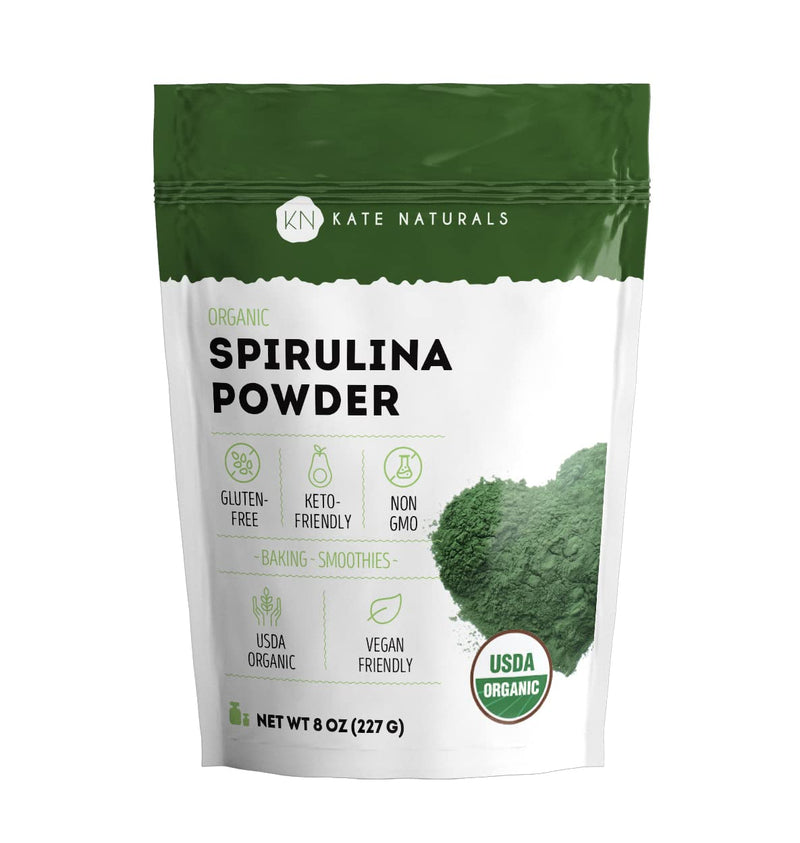 [Australia] - Kate Naturals Organic Spirulina Powder for Immune Support and Antioxidants. Nutrient Dense Superfood Supplement (8 oz, USDA Certified, Non-GMO, Gluten- Free) 8 Ounce (Pack of 1) 