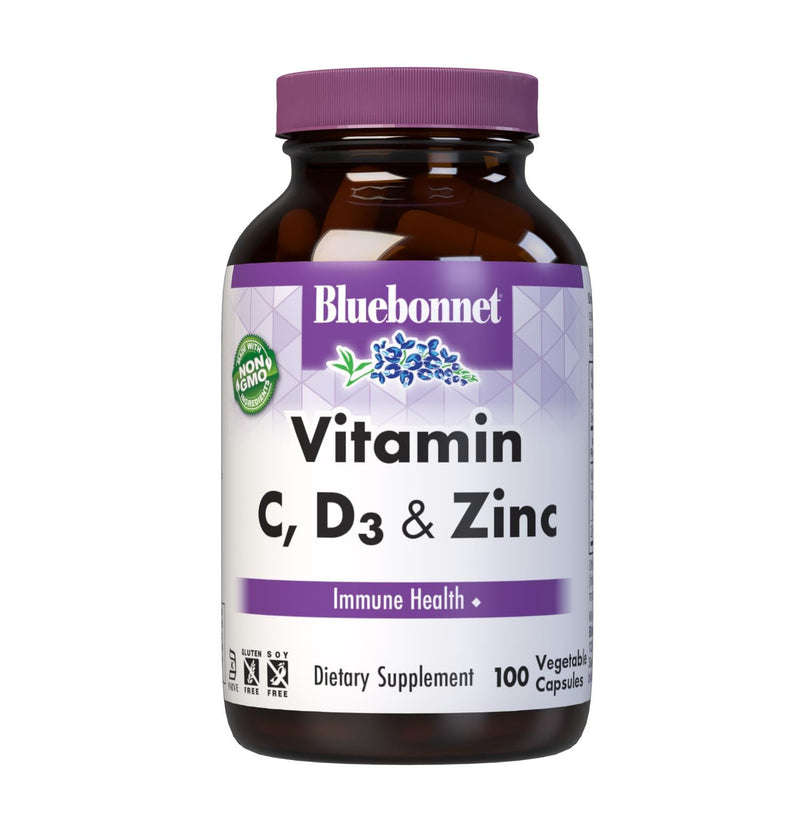 Bluebonnet Nutrition Vitamin C, D3 & Zinc, for Immune Health and Respiratory Function*, Soy-Free, Gluten-Free, Non-GMO, Kosher Certified, Dairy-Free, 100 Vegetable Capsules, 100 Servings | Immune Health; Non-GMO, Kosher Certified, Gluten-Free, Soy-Free...