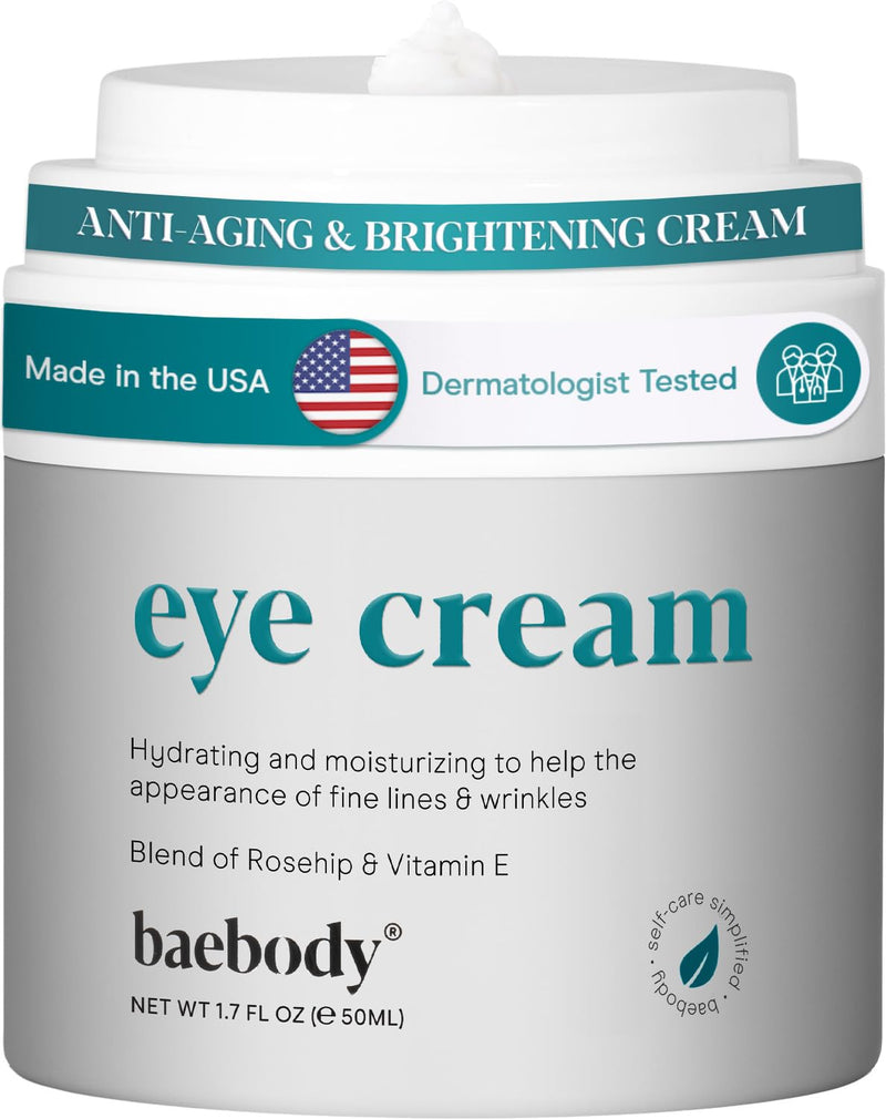 Baebody Made in USA Eye Cream with Rosehip and Vitamin E, 1.7 fl oz | Anti-Aging and Moisturizing Eye Cream for Dark Circles and Wrinkles Eye Cream New 1.7 Fl Oz (Pack of 1)