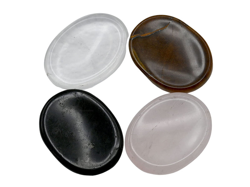 Amazing Gemstone Set of 4 Thumb Worry Rubbing Stone for Anxiety Healing ~ Amethyst, Rose Quartz, Tigers Eye, Black Tourmaline Oval Cabochon Stone ~ Easy to Carry Natural Crystal Pocket Palm Stone