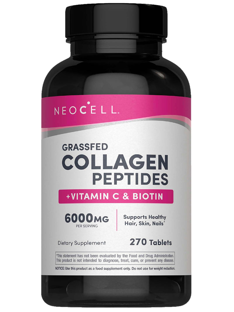 NeoCell Collagen Peptides Pills | 270 Caplets | with Vitamin C and Biotin | Grass Fed Bovine | Hair, Skin, & Nails | for Women and Men 270 Count (Pack of 1) Vitamin C+ Biotin