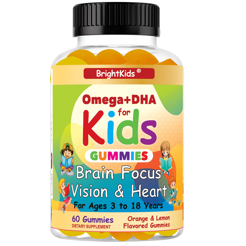 BrightKids Omega DHA Gummies for Kids & Teen, Children's DHA, Vegan Omega 3 Supplement, Brain Supplements with Vegan Omega 3 DHA - (60 Gummies)
