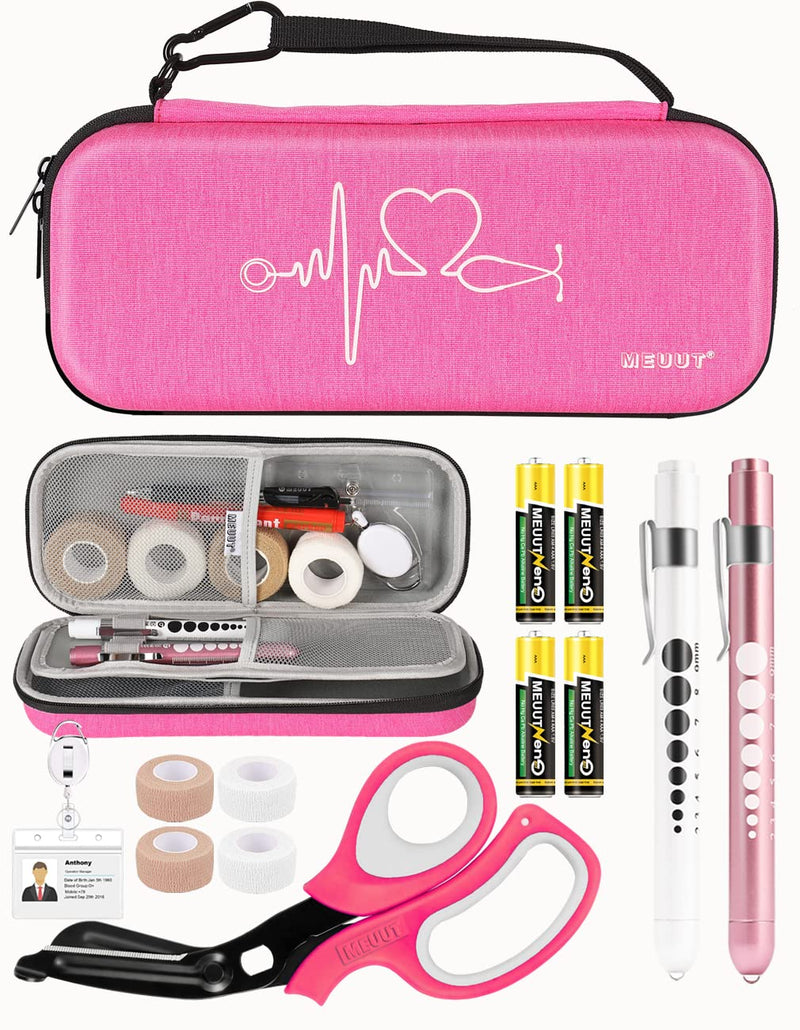[Australia] - MEUUT 15 pcs Stethoscope Case Kits, Perfect Nurse Gift Include Stethoscope Case, Medical Scissors, Penlights with Batteries, Bandage Wraps, Badge Holders for Nurse Accessories for Work Raspberry 
