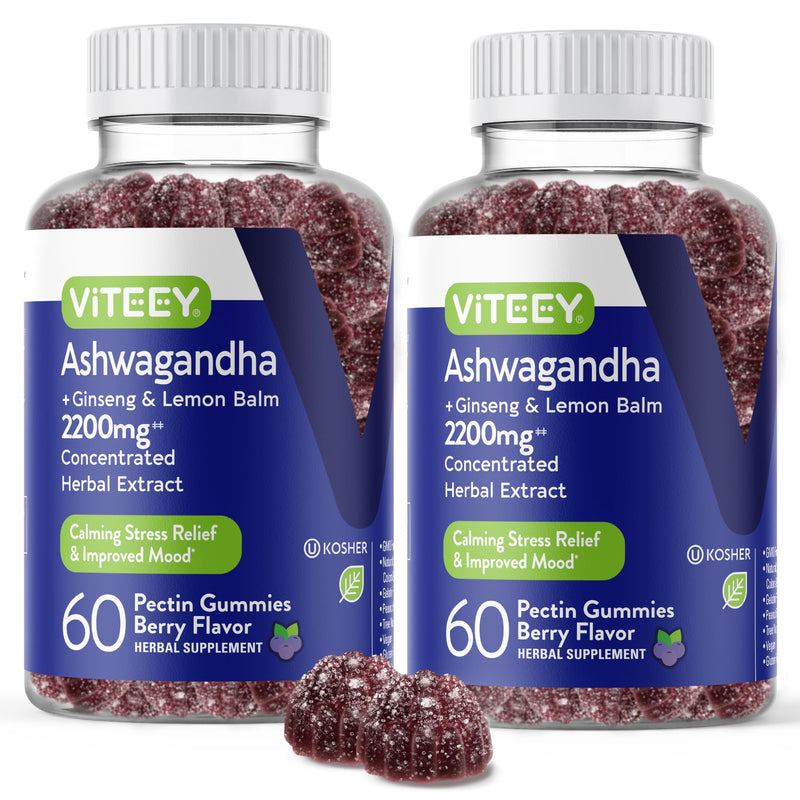 [Australia] - Viteey Ashwagandha Gummies with Ginseng & Lemon Balm - Mood, Calm & Stress Support Ashwagandha Supplements - Vegan, Gluten-Free - 120 Count 60 Count (Pack of 2) 