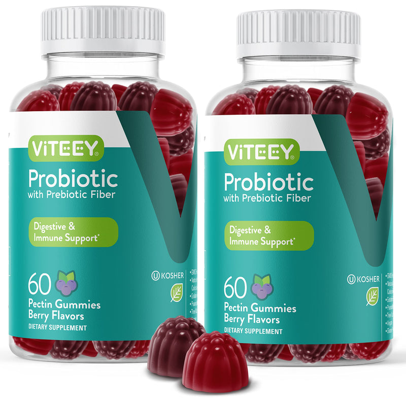 [Australia] - Probiotic Gummies wtih Prebiotics Fiber, Extra Strength 2 Billion CFUs - Prebiotics and Probiotics for Immune & Digestive Support - Vegan, Gelatin Free, GMO Free - Tasty Chewable Berry Flavored Gummy 60 Count (Pack of 2) 
