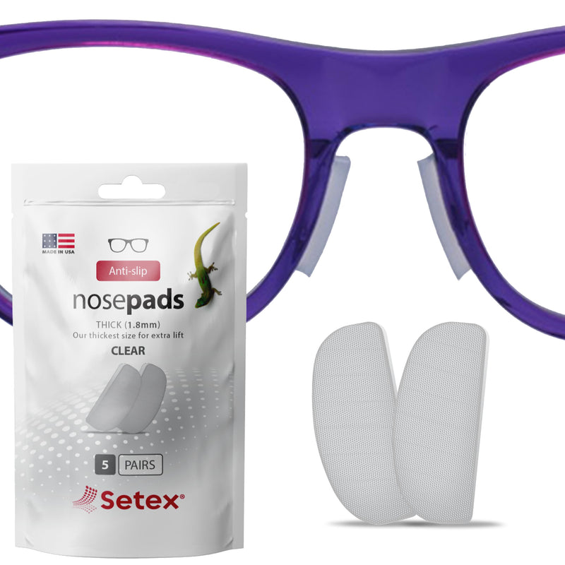 [Australia] - Setex Gecko Grip 1.8mm Thick Anti Slip Eyeglass Nose Pads, (5 Clear Pair) USA Made, 2500 Innovative Microstructured Fibers per Nose Pad, 1.8mm x 7mm x 16mm 5 Pair Clear 