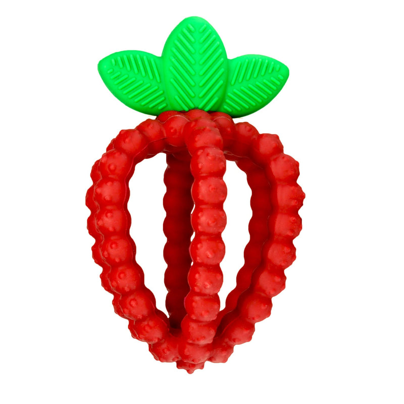 [Australia] - RaZbaby Silicone Infant & Baby Teething Toy, Textured BerryBumps Soothe Babies’ Sore Gums, RaZberry Bites Relief Teether, Back & Front Teeth, BPA Free, Easy to Hold, Fruit Shape for Babies 3M+ - Red 