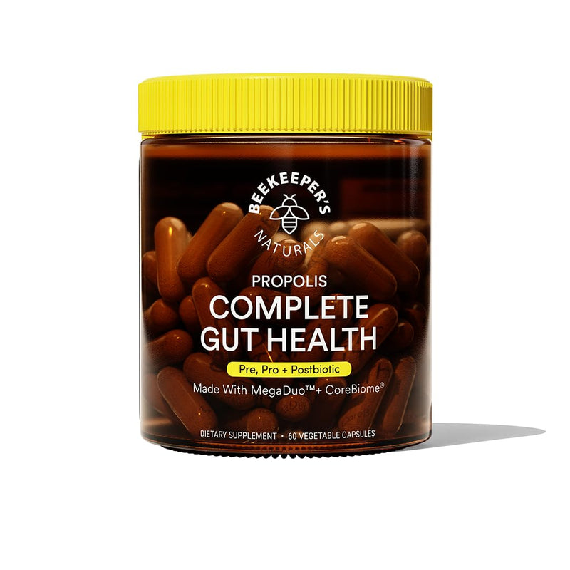 [Australia] - Beekeeper's Naturals Complete Gut Health, 3-in-1 Prebiotic, Postbiotic, Probiotics for Digestive Health & Bloating Relief for Women & Men, Propolis Powered, Gluten-Free Vegan Capsules, 60ct 60 Count (Pack of 1) 
