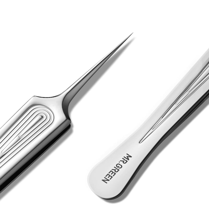 MR.GREEN Ingrown Hair Tweezers Needle Nose Pointed Tips Tweezers For Eyebrows Splinters Blackhead Removal Acne Clip Extractor (Short) Short